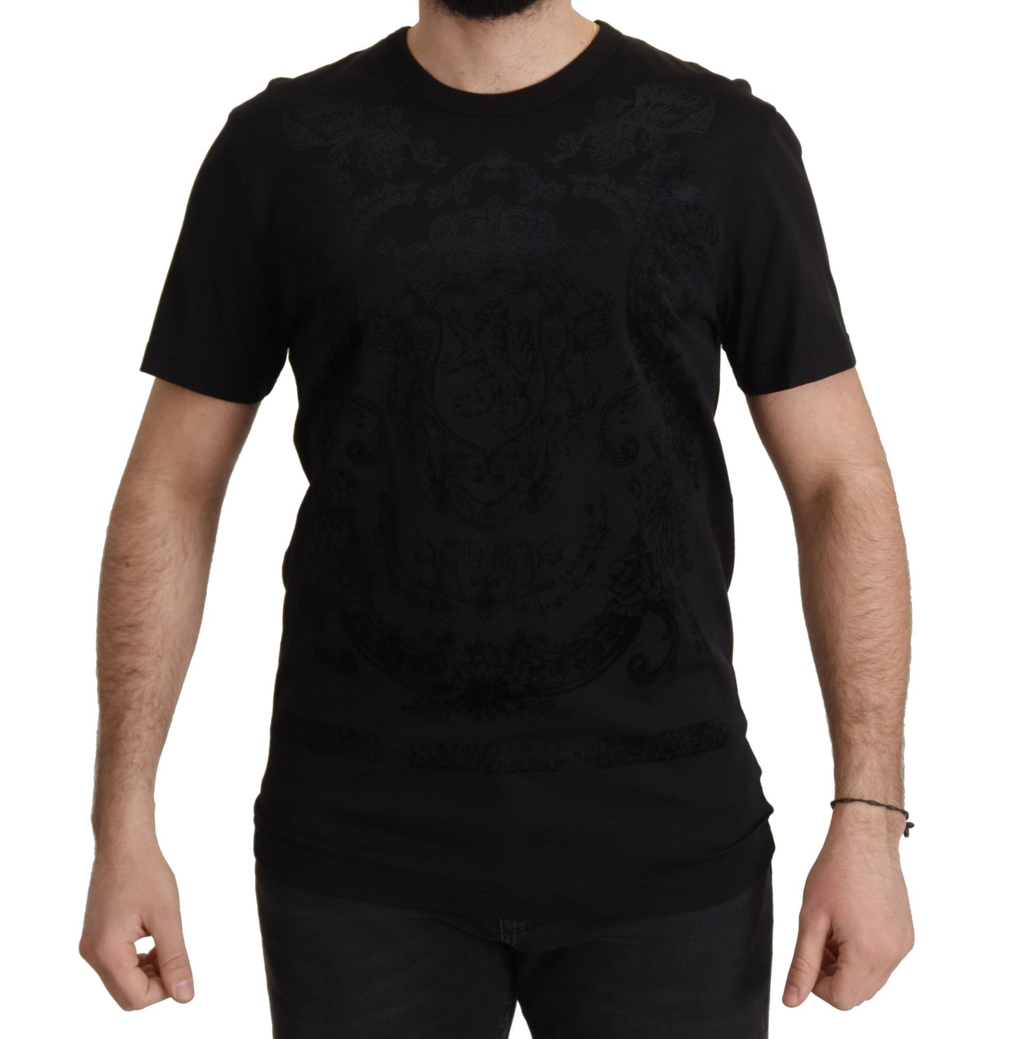  - Elegant Black Baroque Crewneck Tee