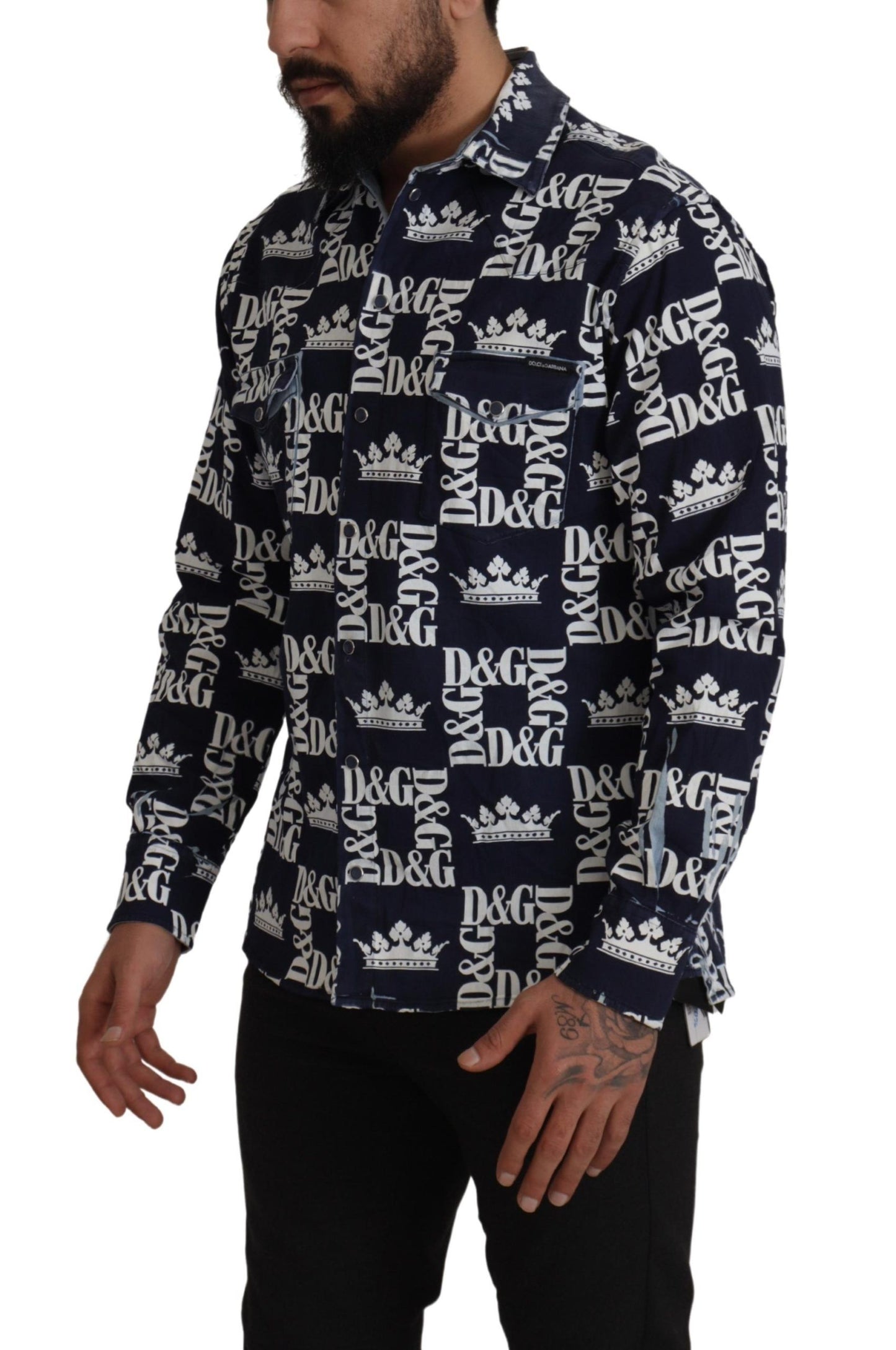  - Elegant Slim Fit Blue Crown Shirt