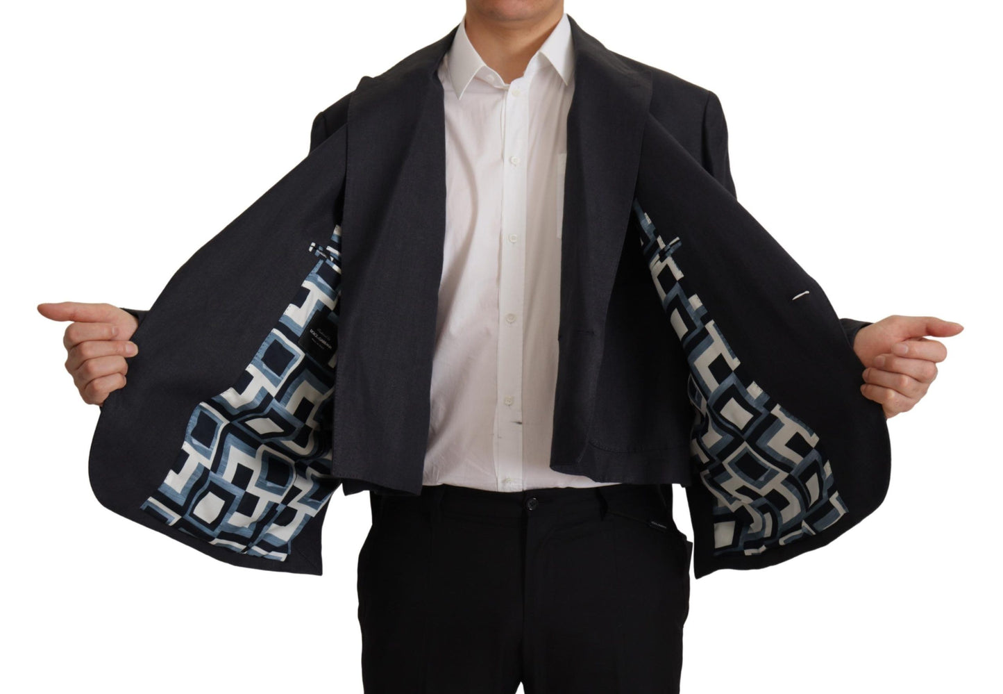  - Sleek Double Breasted Navy Linen Blazer