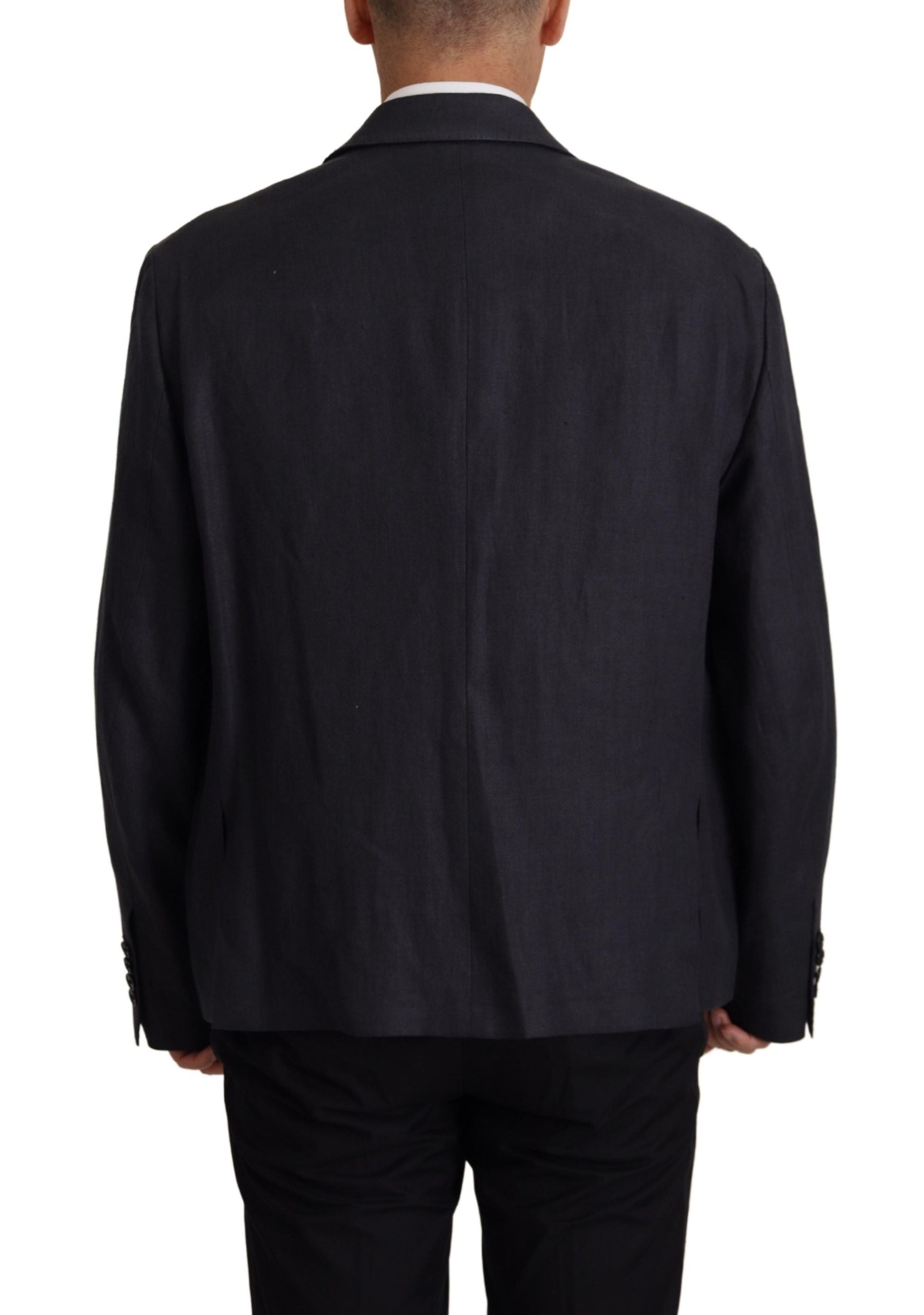 Sleek Double Breasted Navy Linen Blazer