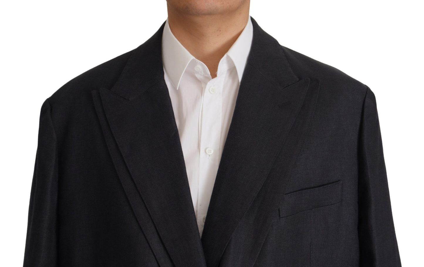  - Sleek Double Breasted Navy Linen Blazer