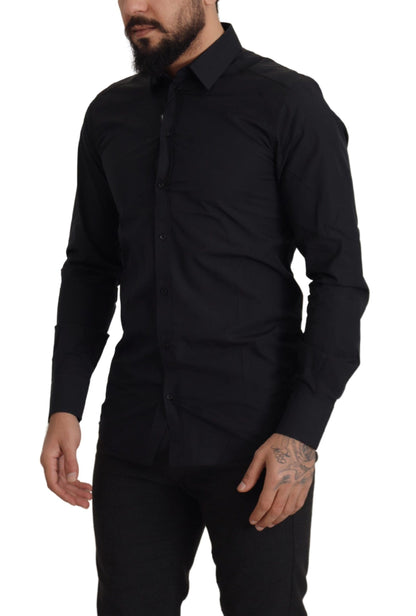  - Elegant Slim Fit Black Cotton Dress Shirt