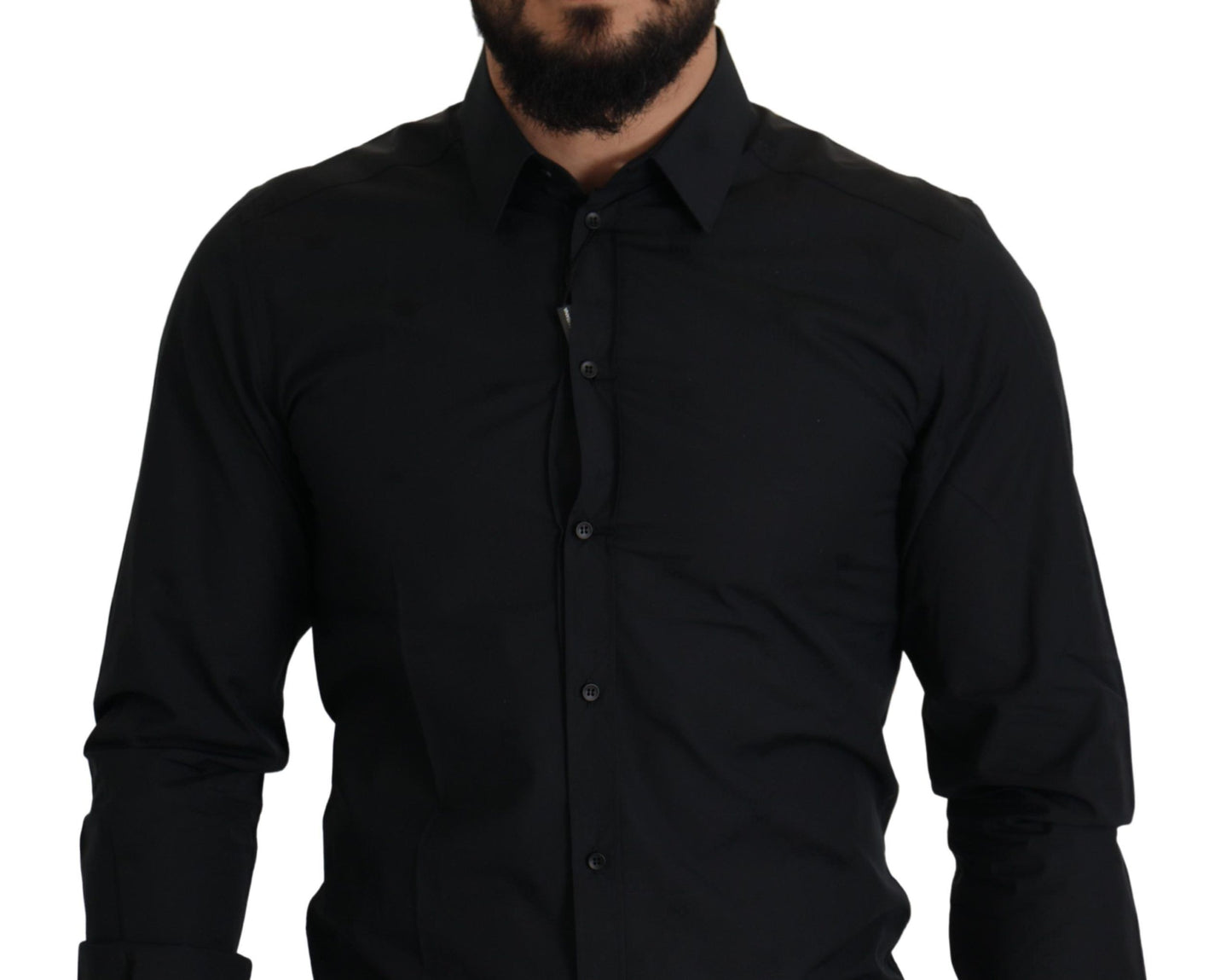  - Elegant Slim Fit Black Cotton Dress Shirt