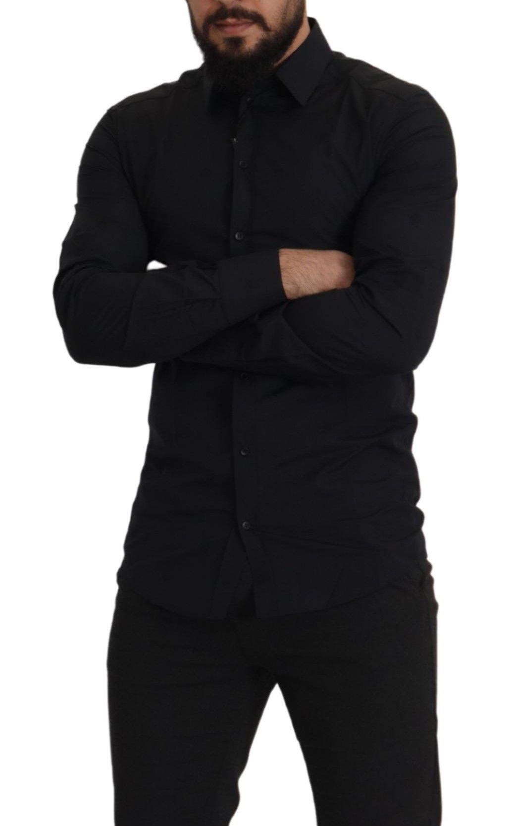  - Elegant Slim Fit Black Cotton Dress Shirt