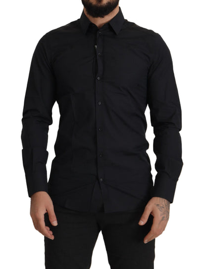  - Elegant Slim Fit Black Cotton Dress Shirt