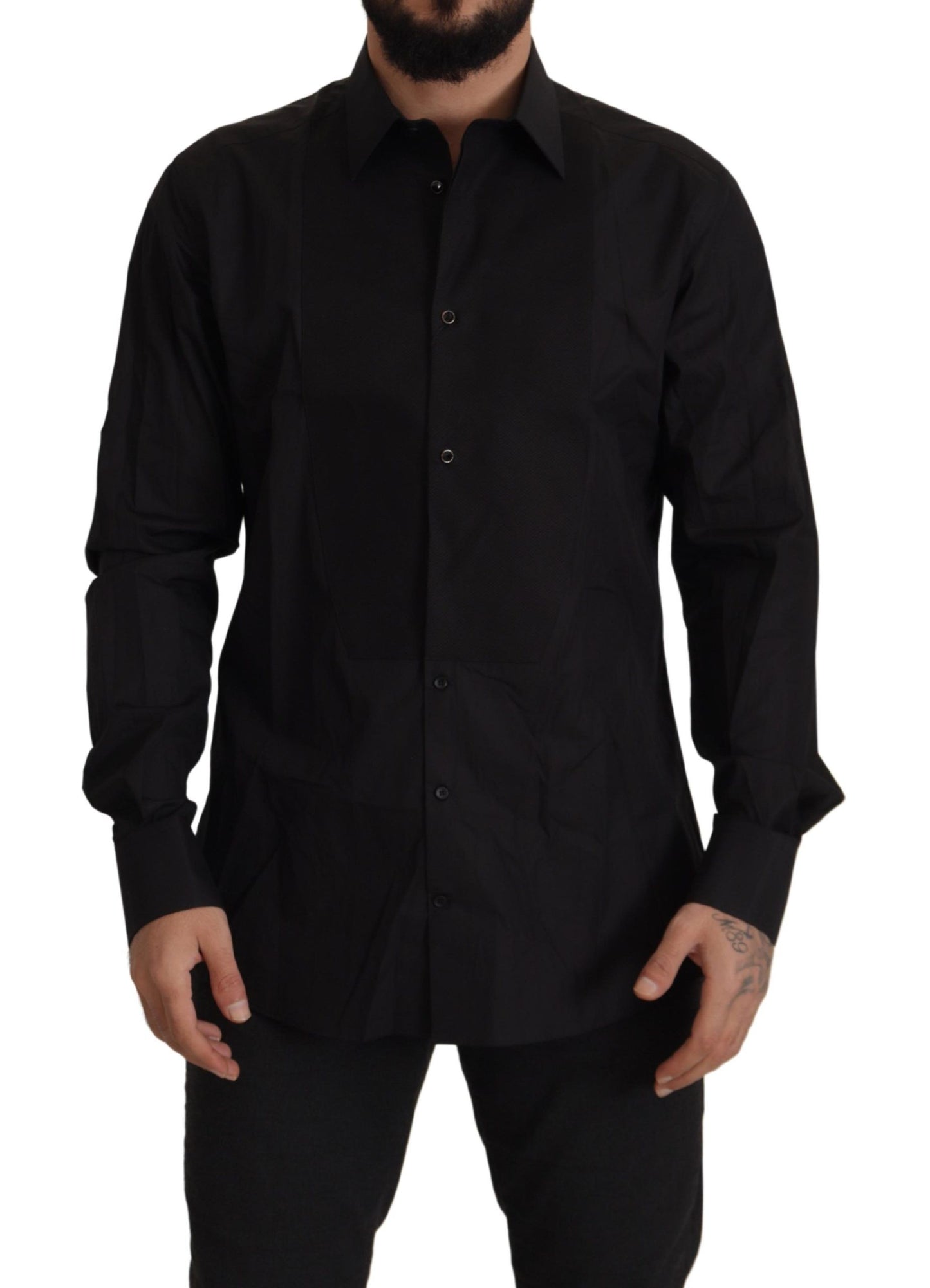  - Sleek Black Tuxedo Dress Shirt - Slim Fit