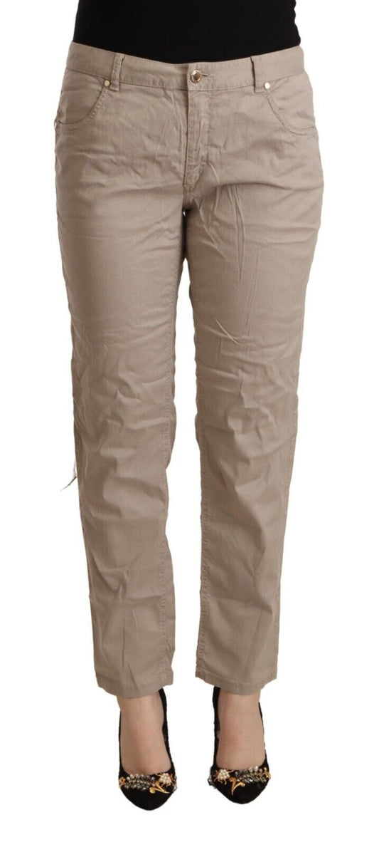  - Beige Mid Waist Tapered Pants