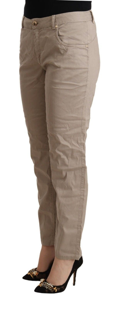  - Beige Mid Waist Tapered Pants