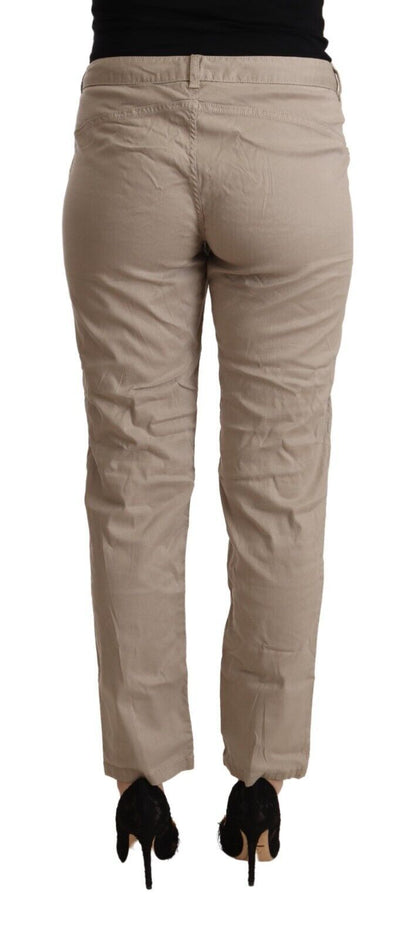  - Beige Mid Waist Tapered Pants