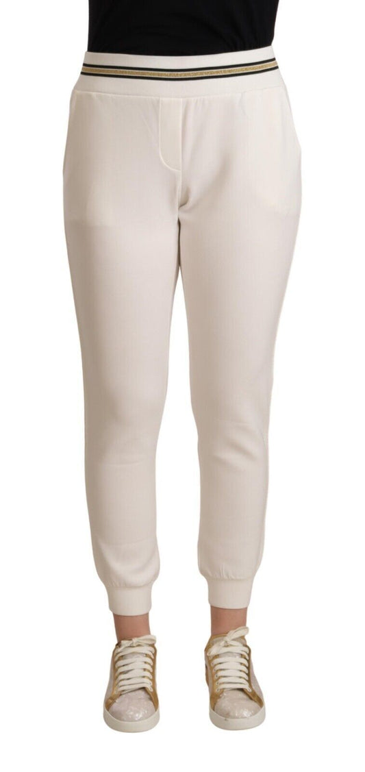  - Chic White Mid Waist Jogger Pants