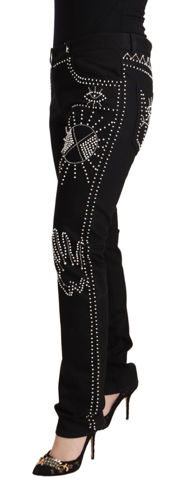  - Embellished Black Mid-Waist Denim