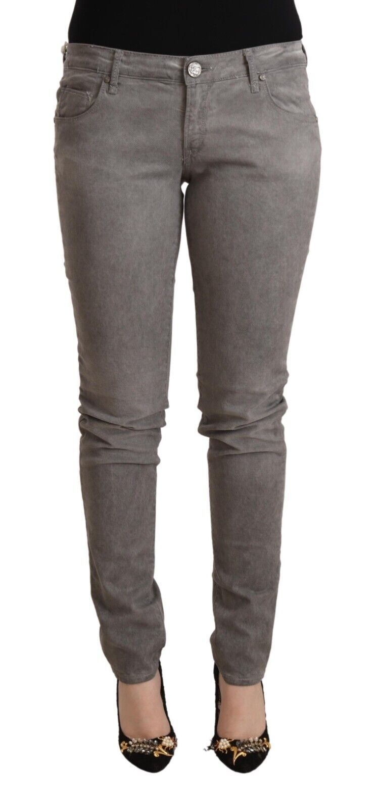  - Chic Gray Low Waist Skinny Cotton Jeans