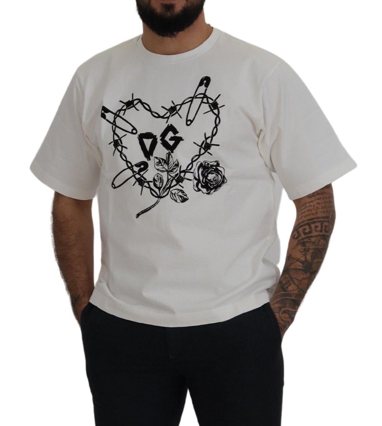 Elegant White Heart Roses Crewneck Tee