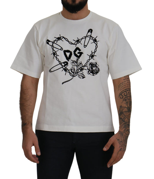  - Elegant White Heart Roses Crewneck Tee