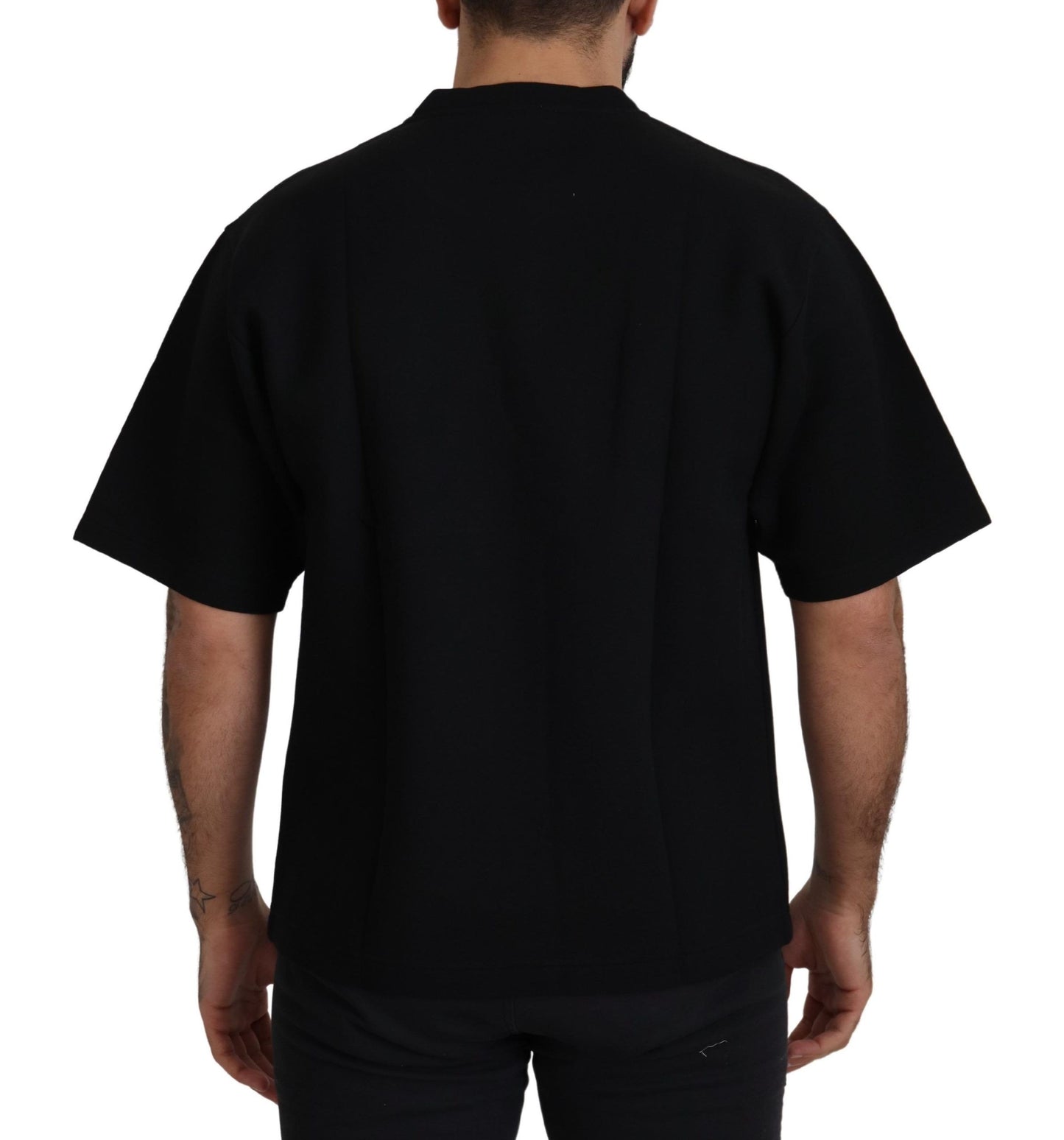  - Elegant Black Cotton Blend Crewneck T-Shirt