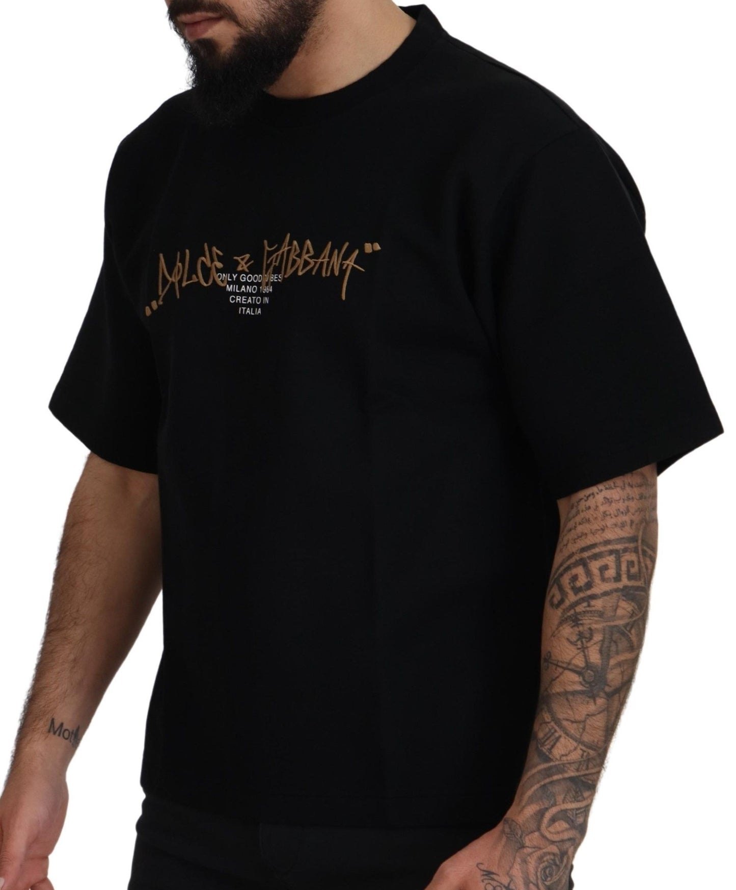  - Elegant Black Cotton Blend Crewneck T-Shirt