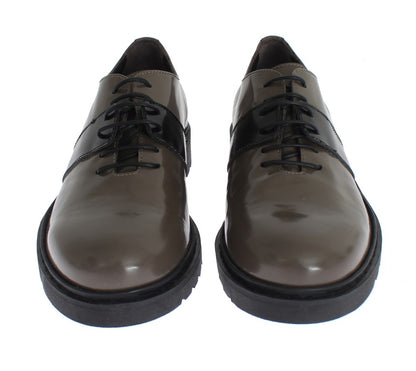  - Elegant Gray Brown Leather Lace-up Shoes