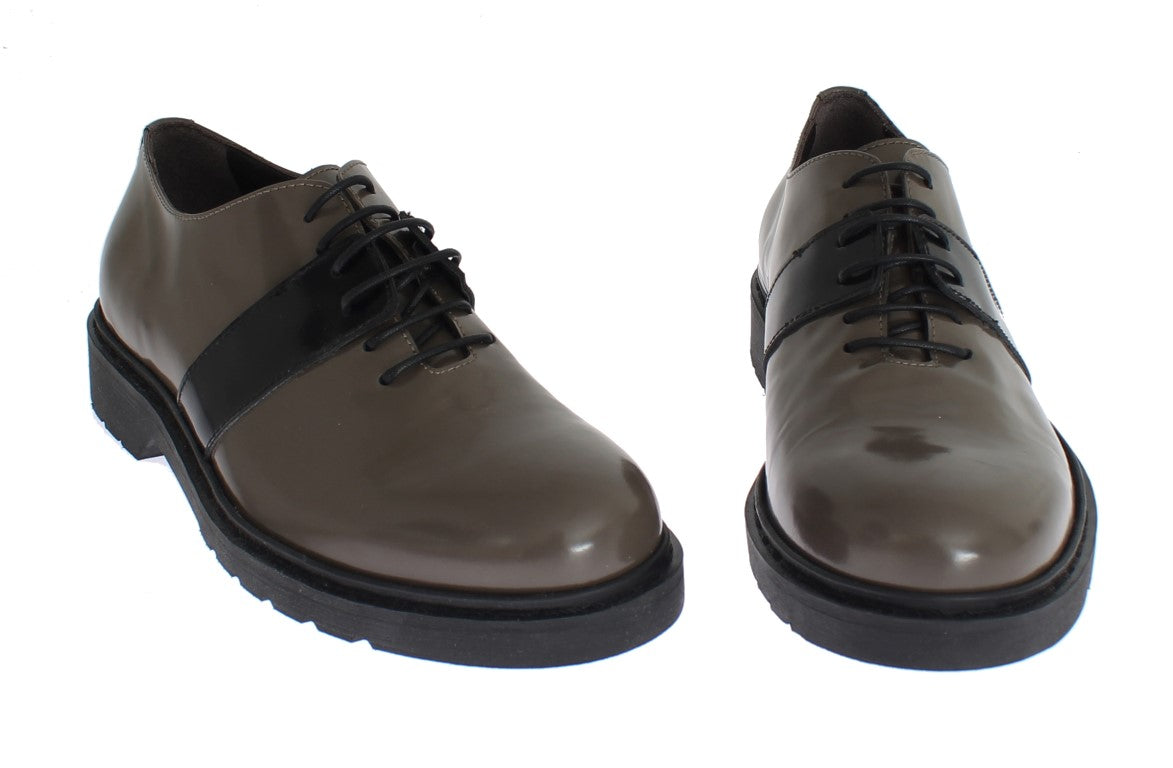  - Elegant Gray Brown Leather Lace-up Shoes