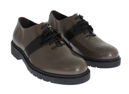  - Elegant Gray Brown Leather Lace-up Shoes