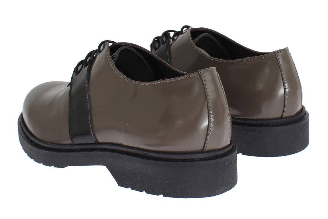  - Elegant Gray Brown Leather Lace-up Shoes