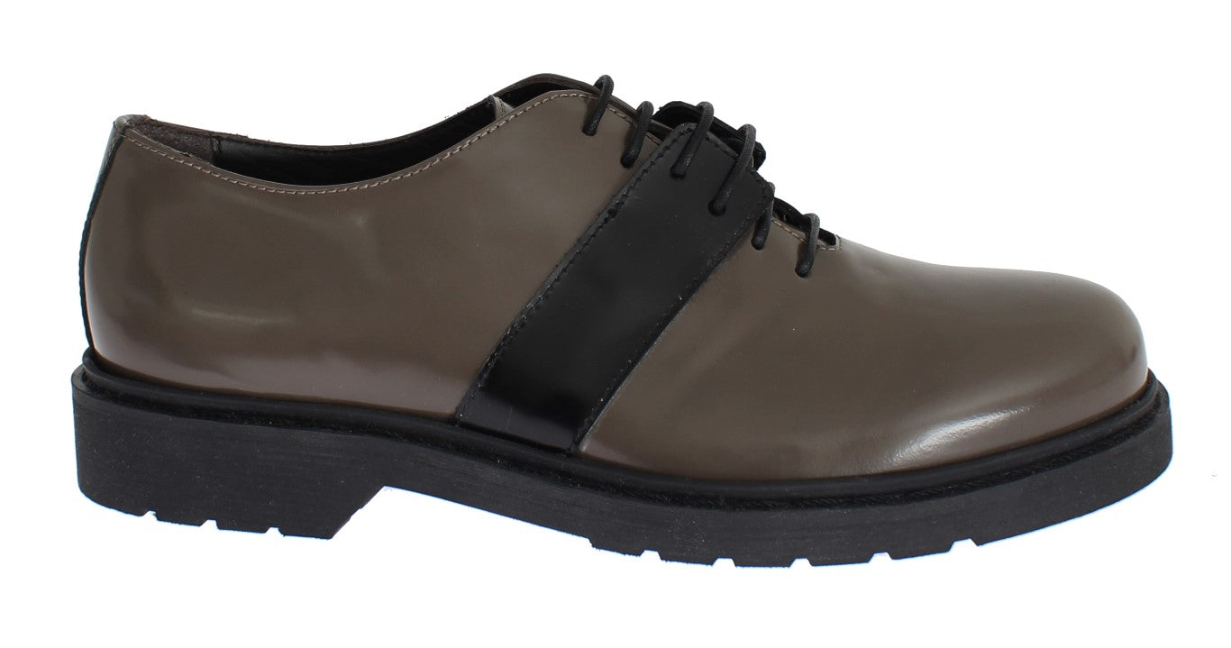  - Elegant Gray Brown Leather Lace-up Shoes