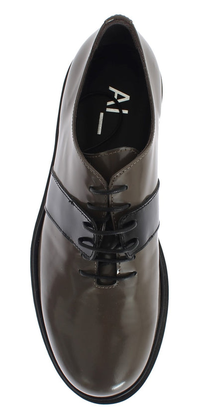  - Elegant Gray Brown Leather Lace-up Shoes