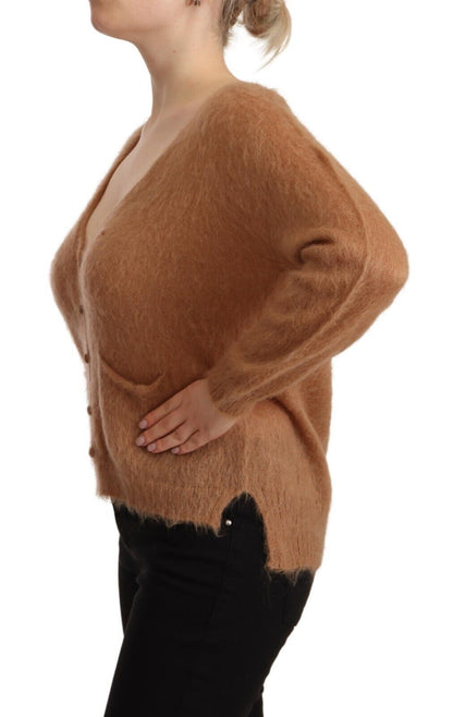  - Chic Brown Knit Cardigan with Front Button Closure