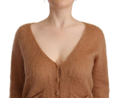  - Chic Brown Knit Cardigan with Front Button Closure