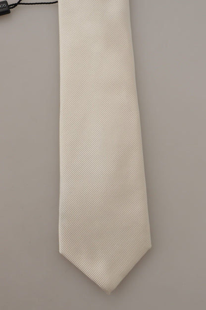  - Elegant White Silk Men's Tie