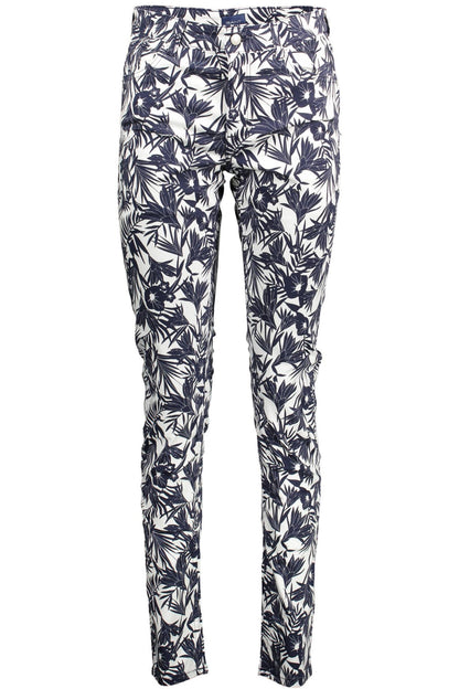  - Blue Cotton Women Slim Trouser