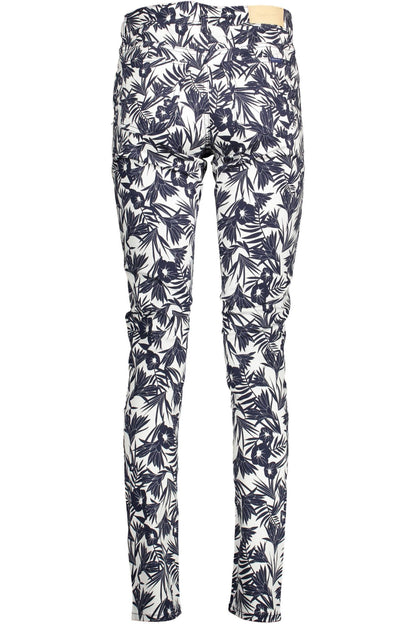  - Blue Cotton Women Slim Trouser