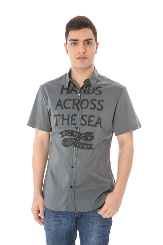  - Gray Cotton Men Shirt