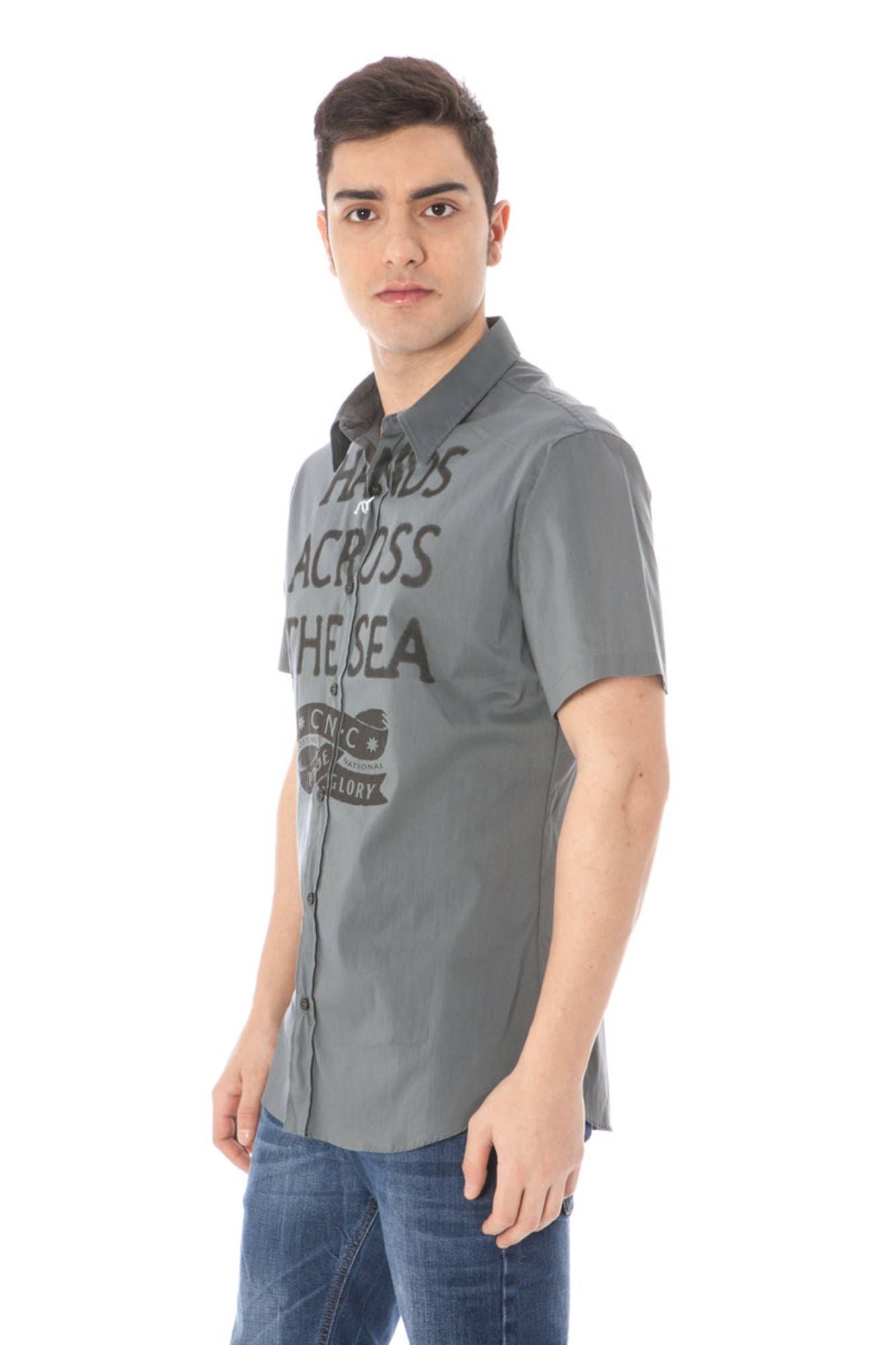  - Gray Cotton Men Shirt