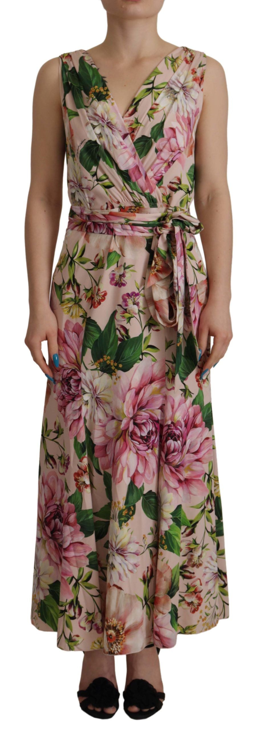  - Elegant Floral Silk Wrap Dress