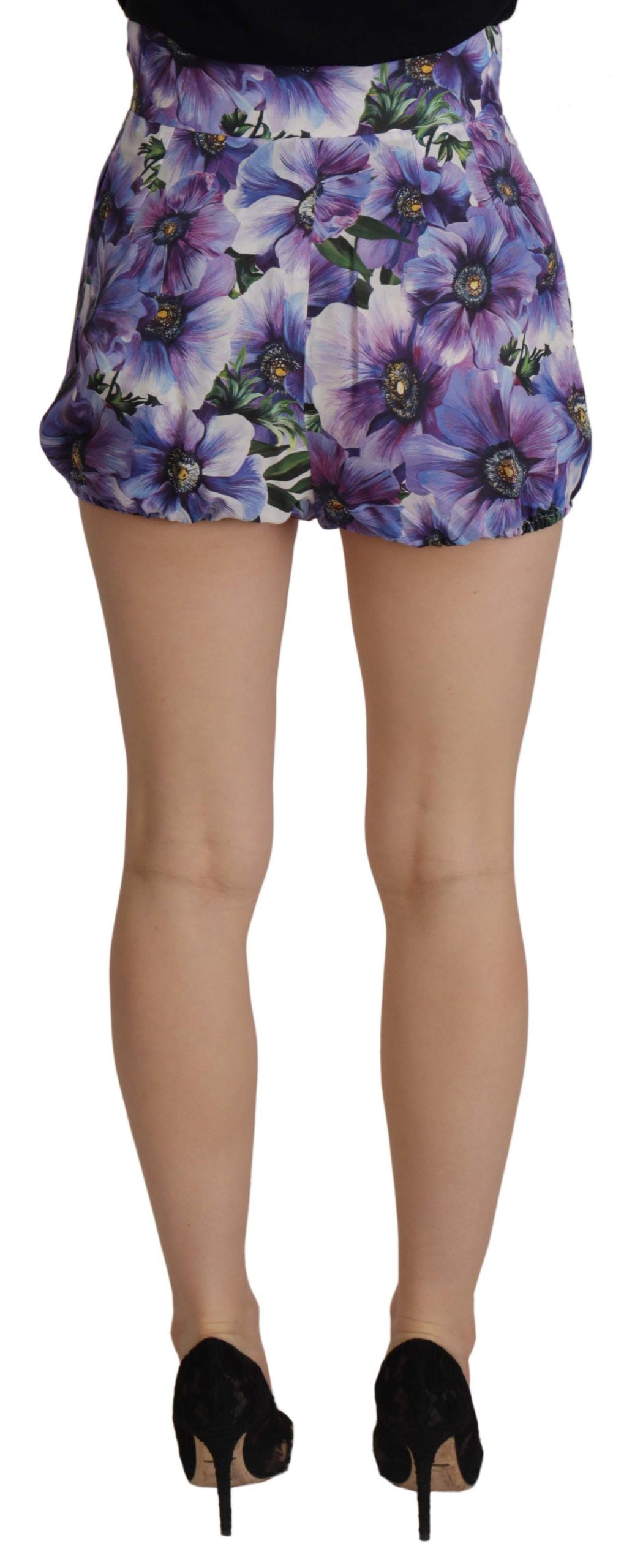 Dolce & Gabbana Purple Anemone Floral Print High Waist Designer Shorts