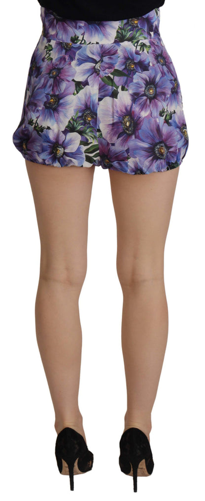 Dolce & Gabbana Purple Anemone Floral Print High Waist Designer Shorts