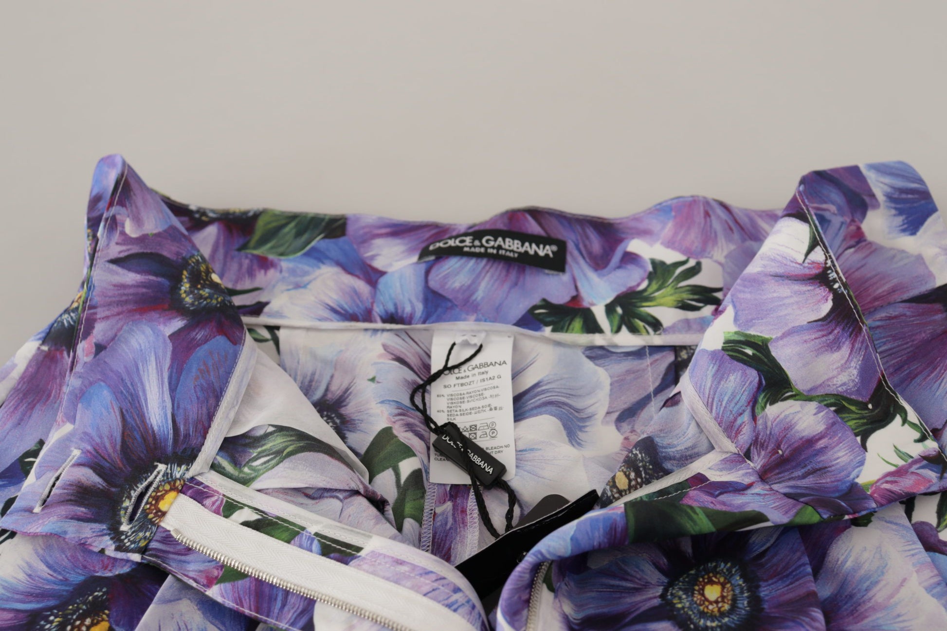 Dolce & Gabbana Purple Anemone Floral Print High Waist Designer Shorts