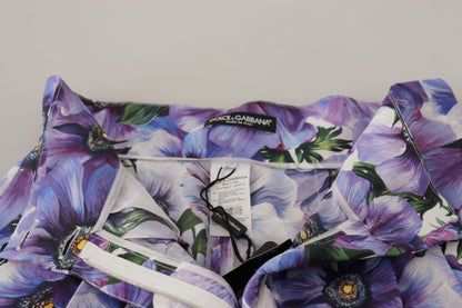 Dolce & Gabbana Purple Anemone Floral Print High Waist Designer Shorts