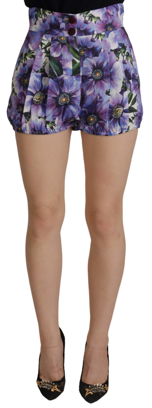 Dolce & Gabbana Purple Anemone Floral Print High Waist Designer Shorts