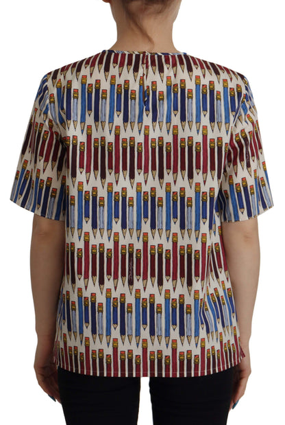  - Chic White Pencil Print Short Sleeve Blouse