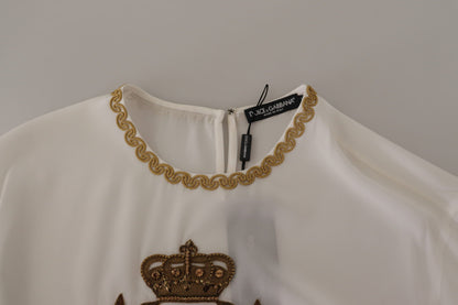  - Elegant Silk Blouse with Gold Crown Embroidery