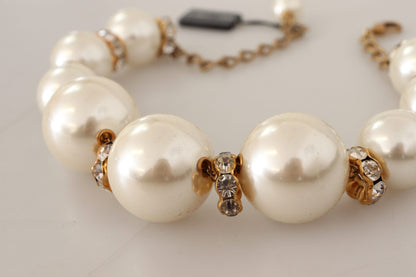  - Elegant Faux Pearl Charm Necklace with Crystal Accents