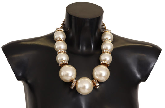  - Elegant Faux Pearl Charm Necklace with Crystal Accents