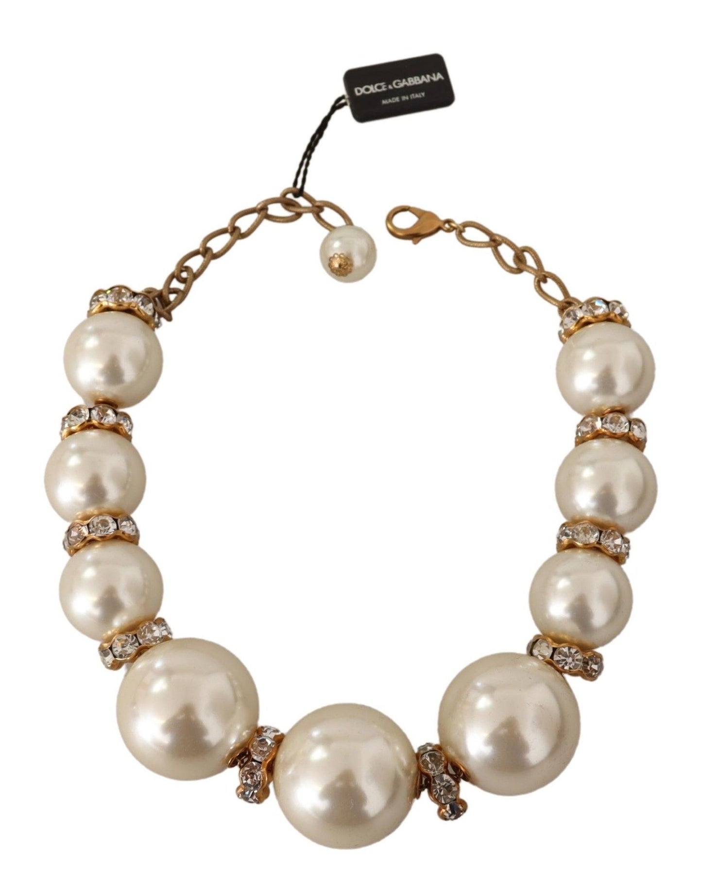  - Elegant Faux Pearl Charm Necklace with Crystal Accents