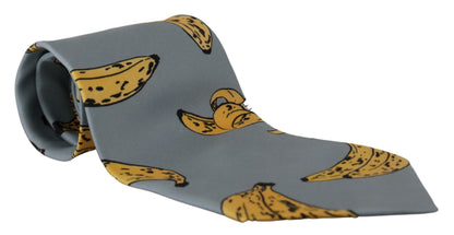  - Elegant Blue Banana Print Silk Tie