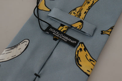  - Elegant Blue Banana Print Silk Tie