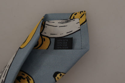  - Elegant Blue Banana Print Silk Tie