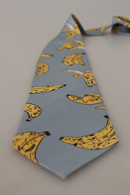  - Elegant Blue Banana Print Silk Tie