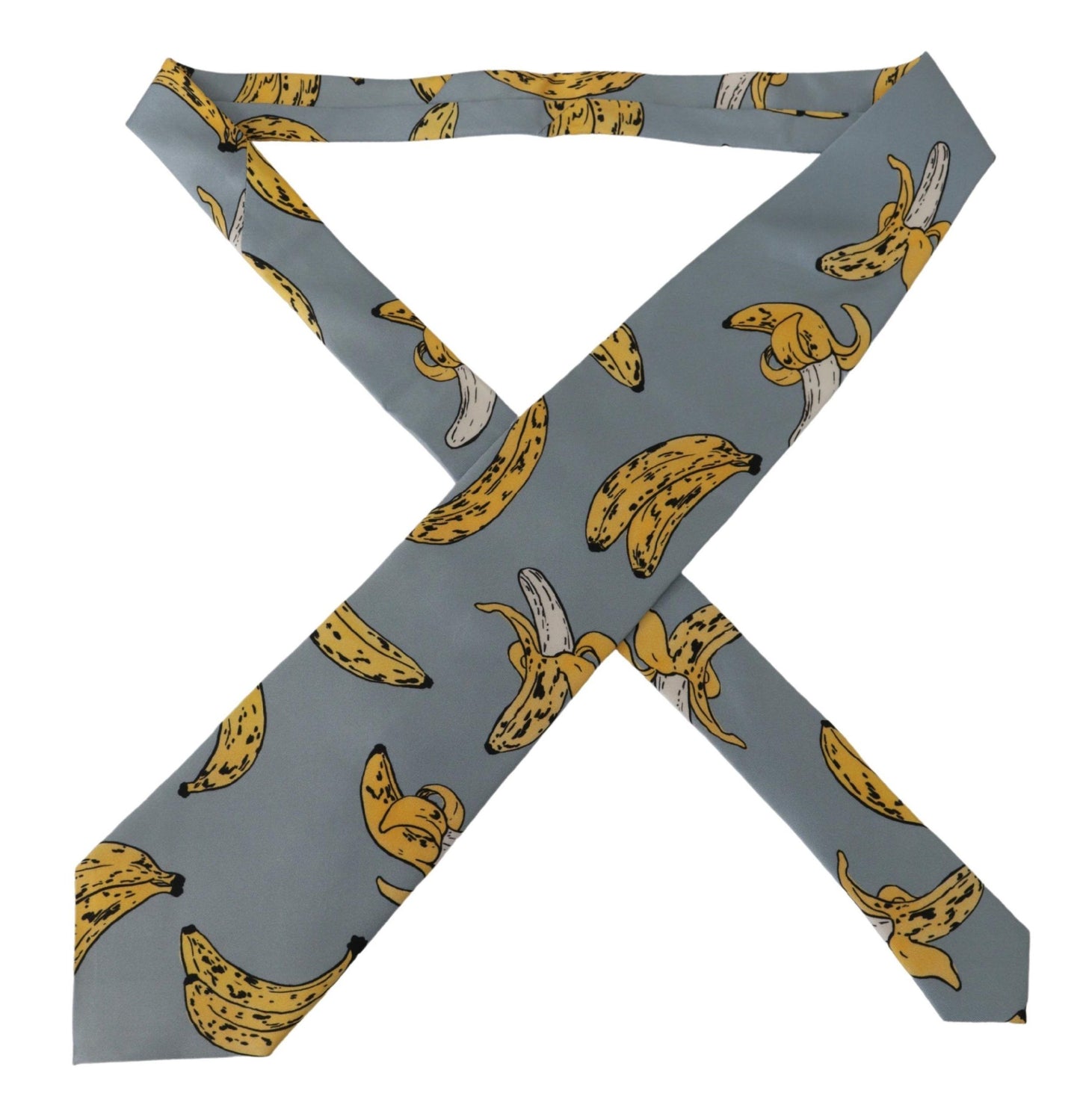  - Elegant Blue Banana Print Silk Tie