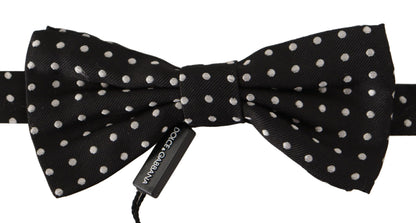  - Elegant Black and White Polka Dot Silk Bow Tie